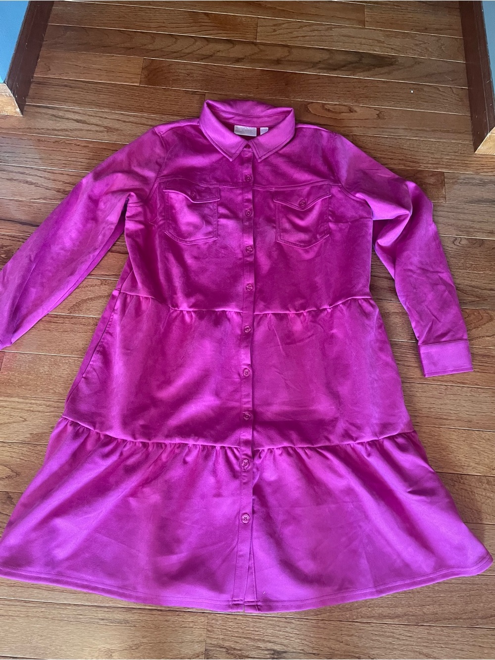 Belle by Kim Gravel Fuchsia Button-Front Tiered Shirt Dress